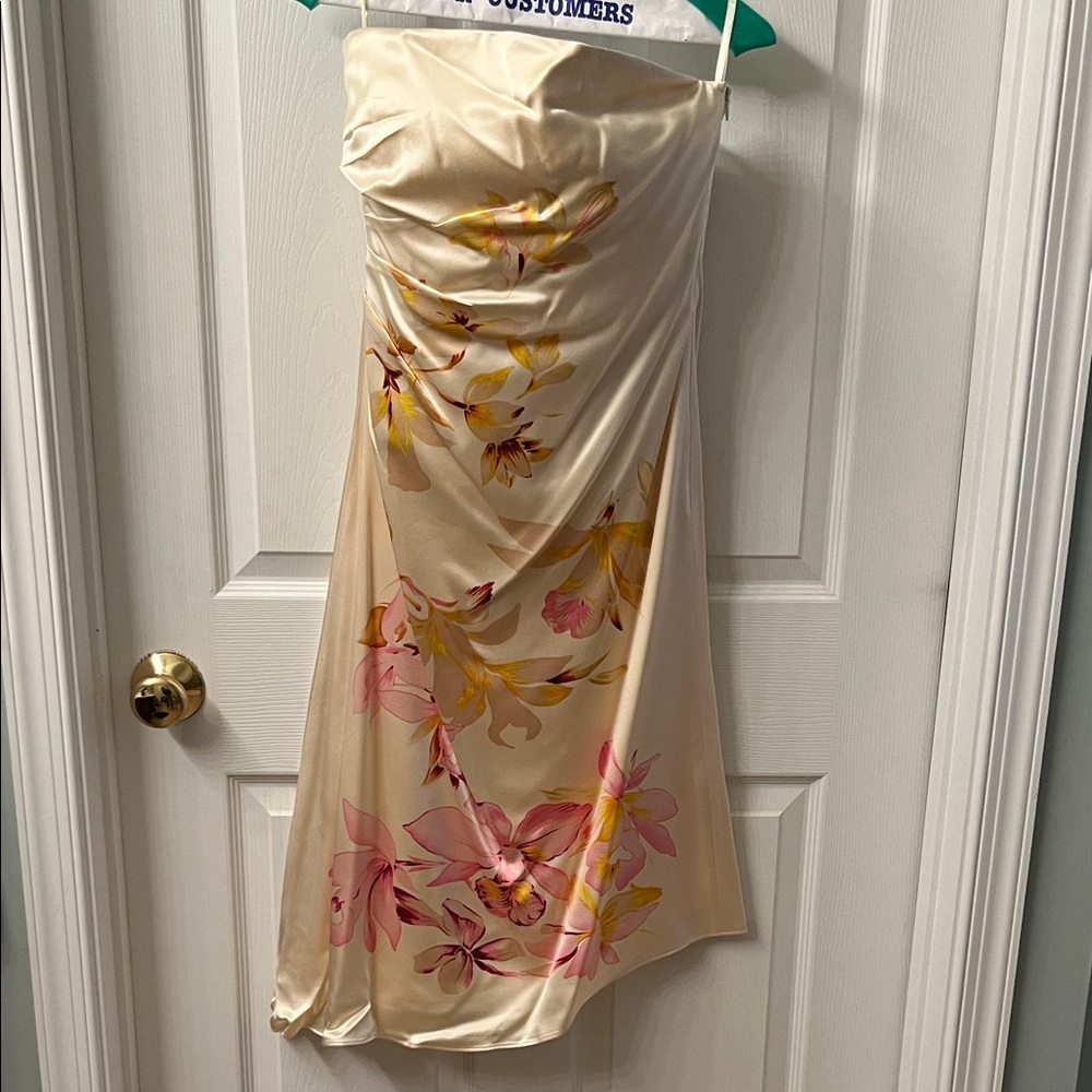 Banana Republic Silk Strapless Dress in Cream with Pink Accent